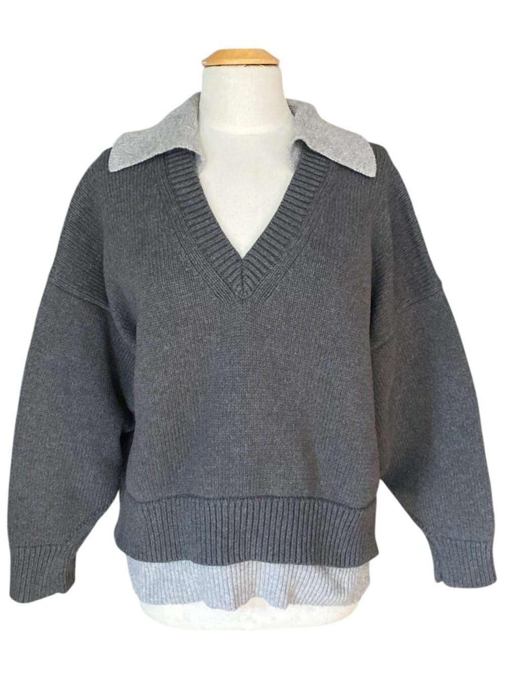 Maeve Anthropologie Layered Look Collar Sweater Gray Academia Preppy Old Money-M